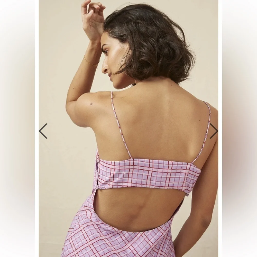 Finders Keepers Nostalgia Dress Lilac Check Cowl Neck Slip Dress - Picture 4 of 16